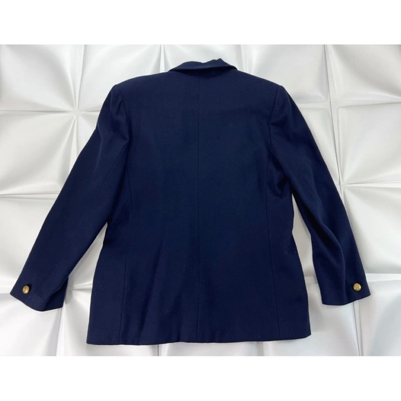 Joan Leslie Womens Sz 12 Navy Blue Gold Crest WOOL Double Breasted Blazer Jacket - Picture 4 of 10